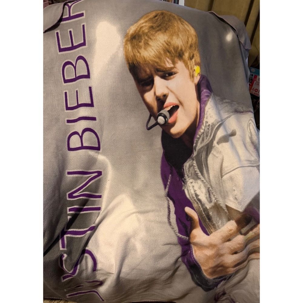 Justin Bieber Fleece Throw Blanket Purple Grey Music Fan Memorabilia Collectible
